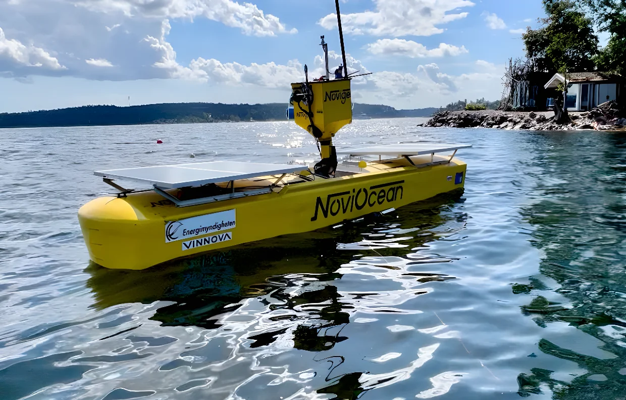 NoviOcean 1:5 NO2+ hybrid prototype floating offshore at Svanholmen in the Stockholm archipelago