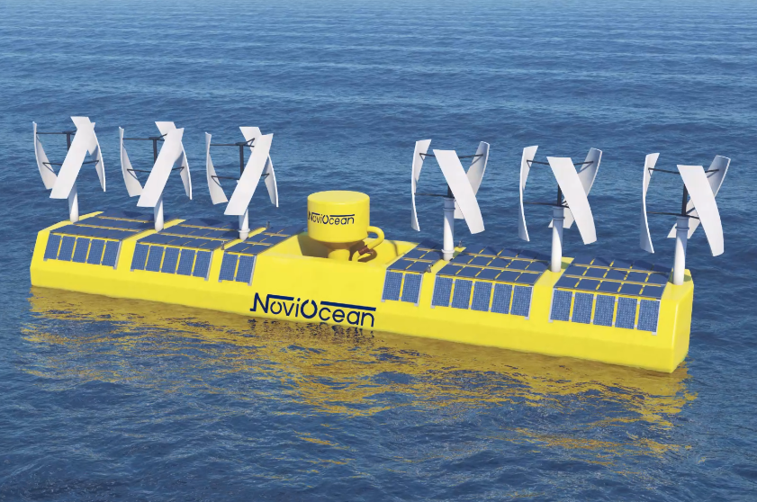 NoviOcean hybrid wave, wind and solar platform on calm open water, the scene used for the environmental study