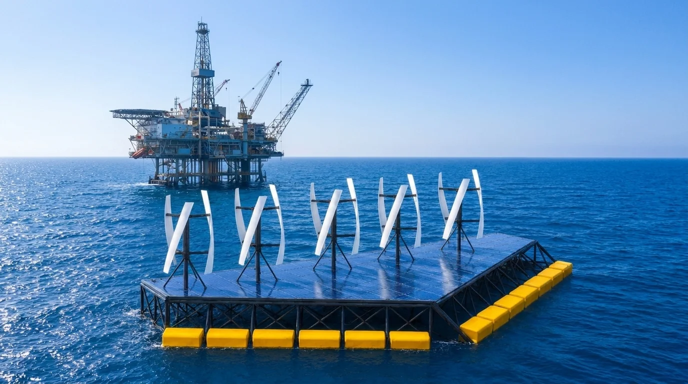 NoviOcean hybrid platform beside an offshore oil and gas production rig