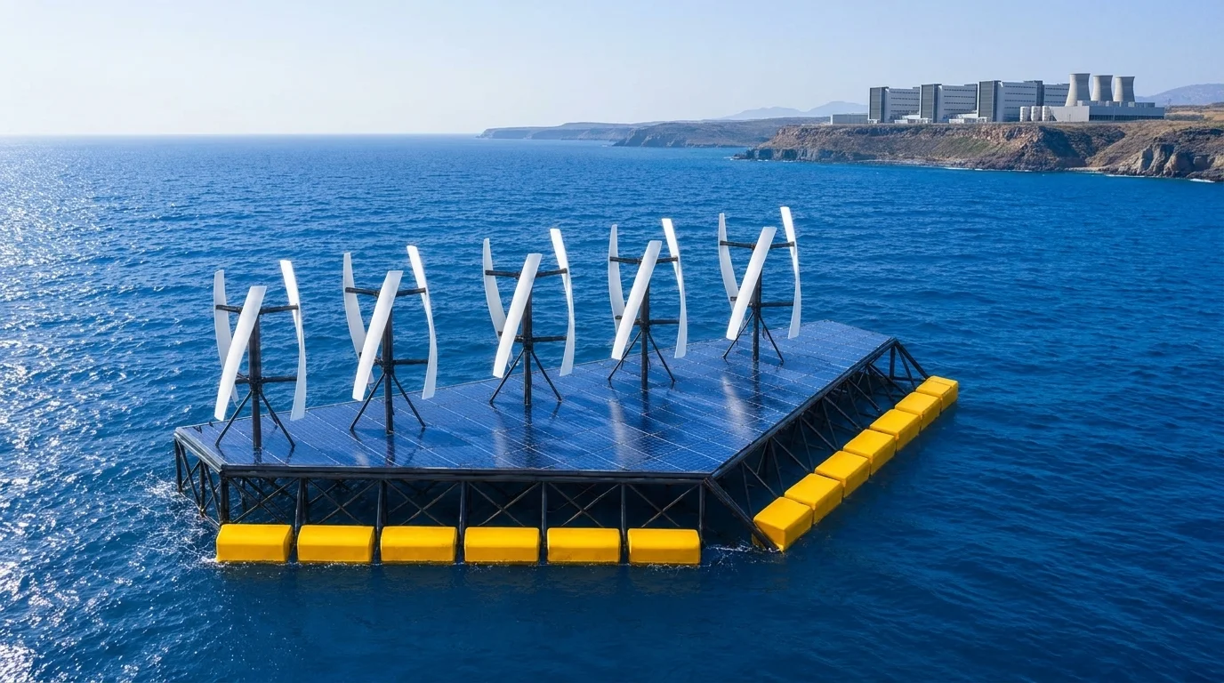 NoviOcean hybrid platform offshore from a large coastal data centre facility