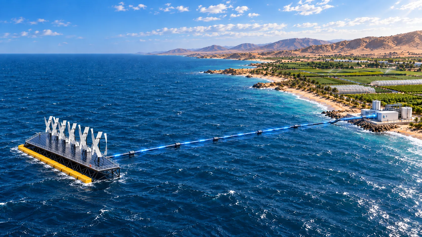 NoviOcean hybrid platform — desalination and agriculture concept